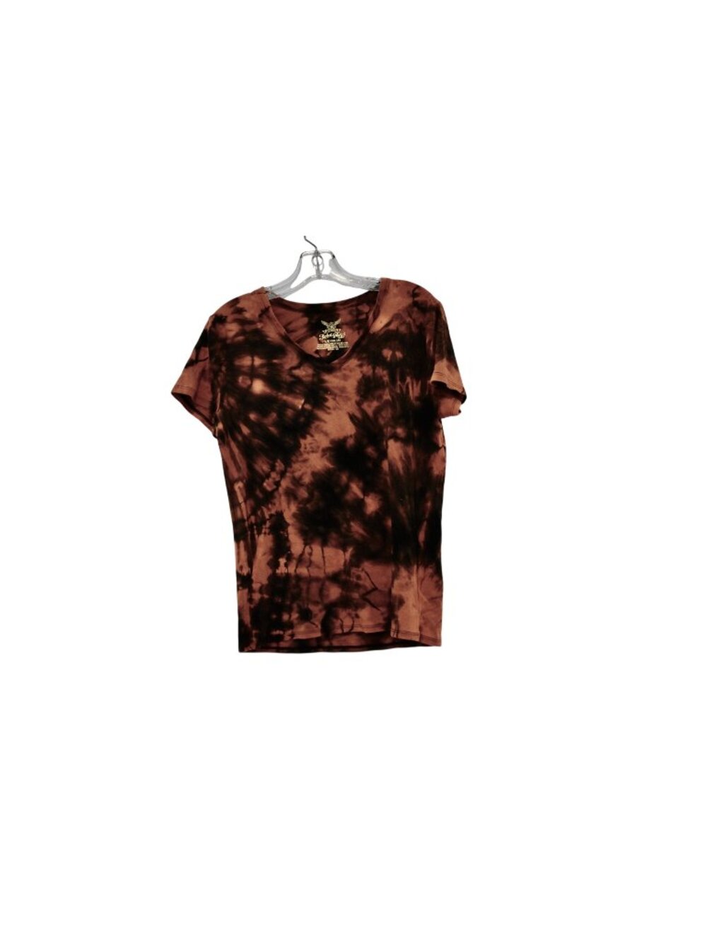 Women's Faded Glory Black Brown Custom Bleach Dye V-neck T-shirt Size L